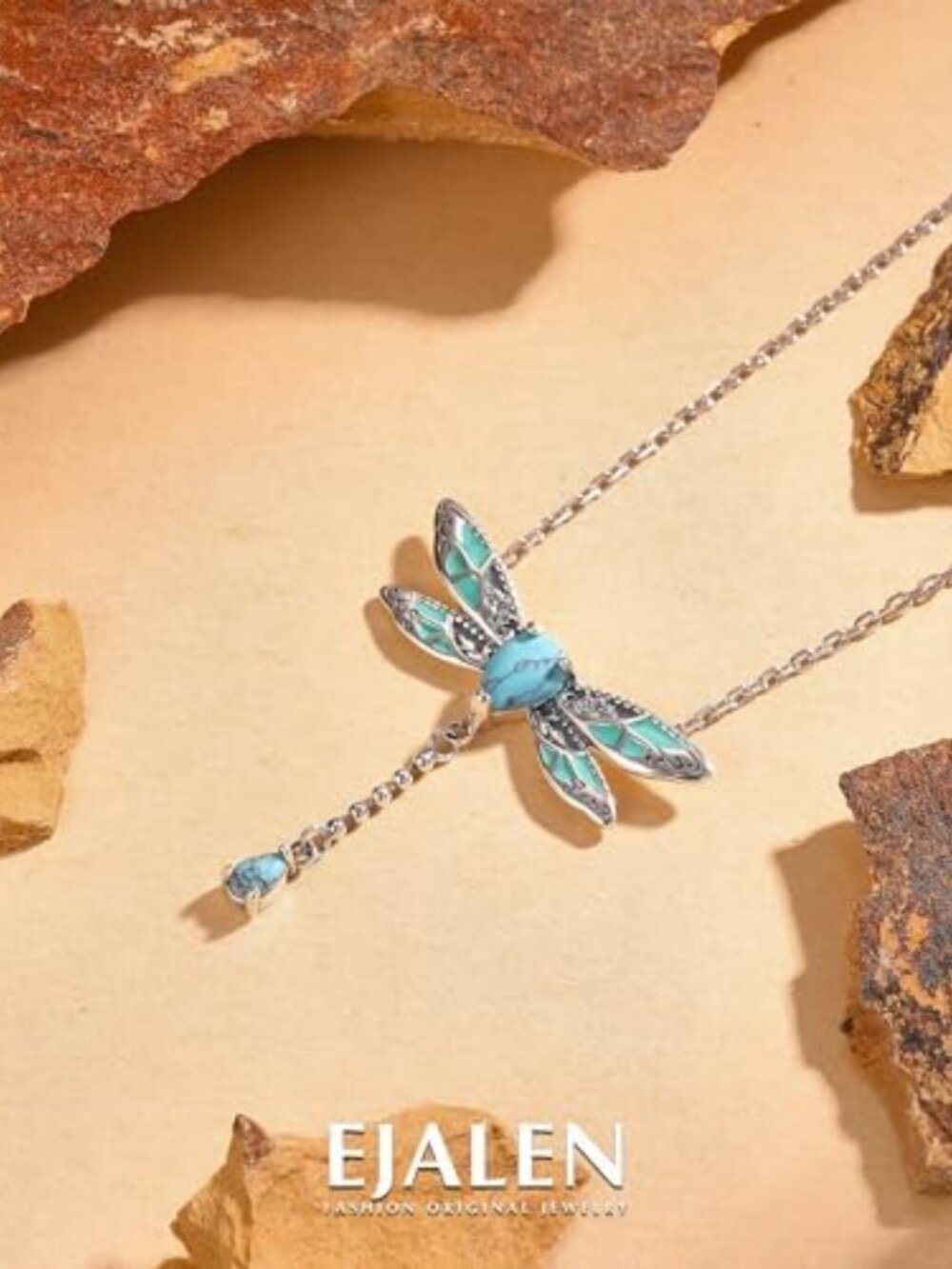 Vintage Boho 925 Sterling Silver Turquoise Pendant Necklaces - Dragonfly - Picture 4 of 6